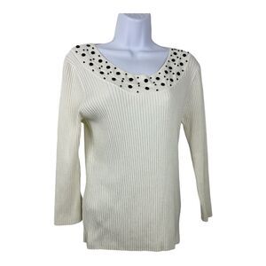 R.Q.T. Sweater Womens Large Beaded Lightweight Soft Cozy Breathable Minimalist‎